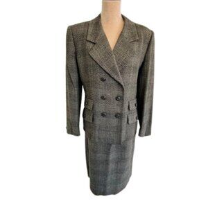 Herbert Grossman 100% Wool Tweed Skirt Suit Set Double Breasted Suit 14